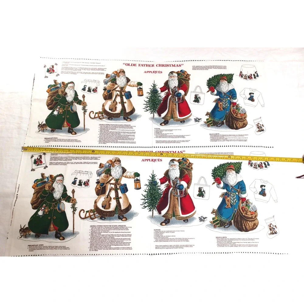 VTG Old Father Christmas Santas Appliques Holiday Appliques Panel Cotton Fabric